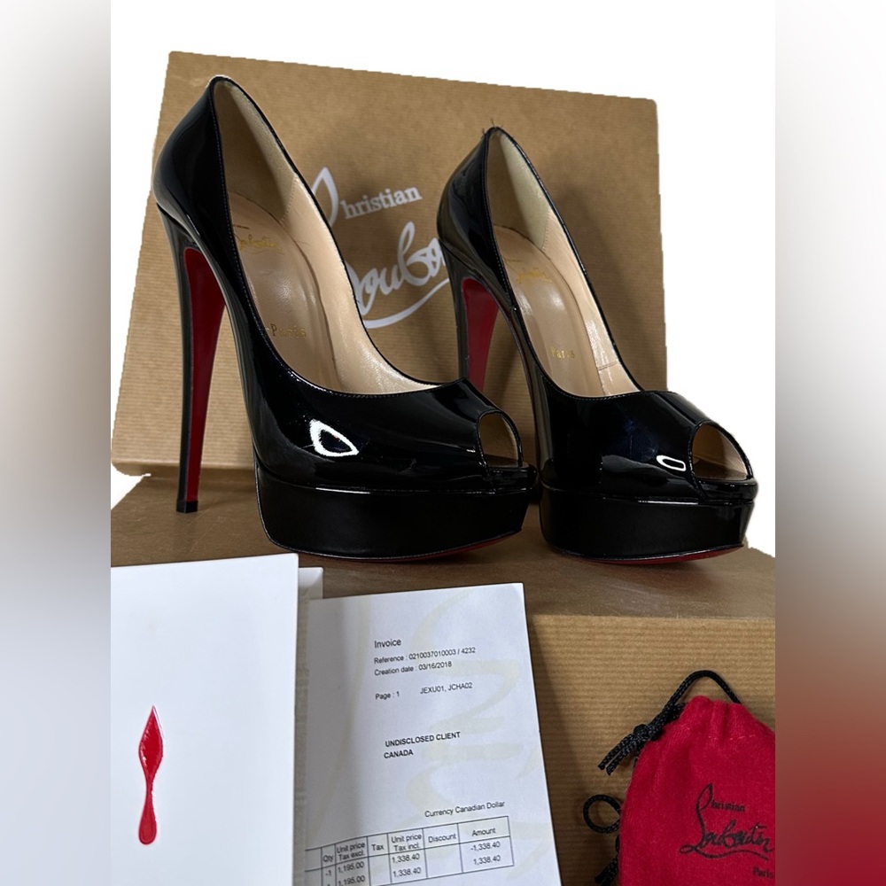 Christian Louboutin Black and Red Patent Leather Heels